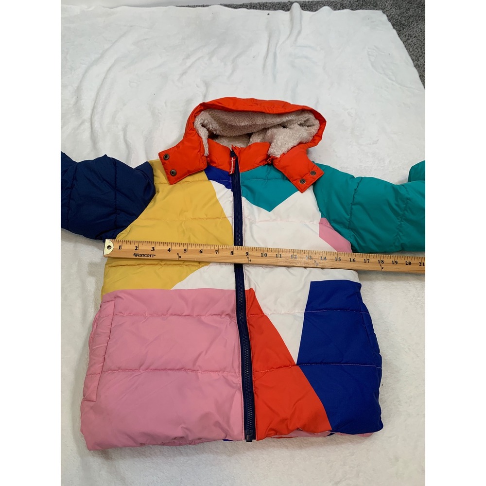 Boden Star Colorblock Puffer Jacket Girls 7-8Y Multi-Color Sherpa Lined Hood - Picture 11 of 13